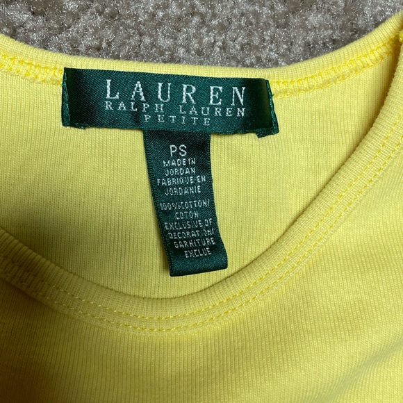 LAUREN RALPH LAUREN RIBBED COTTON SHORT SLEEVE TEE. SIZE PETITE SMALL. YELLOW. - Picture 6 of 8